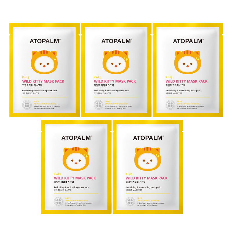Best Korean Skincare SHEET MASK Kids Wild Kitty Mask Pack Set (5 masks) ATOPALM