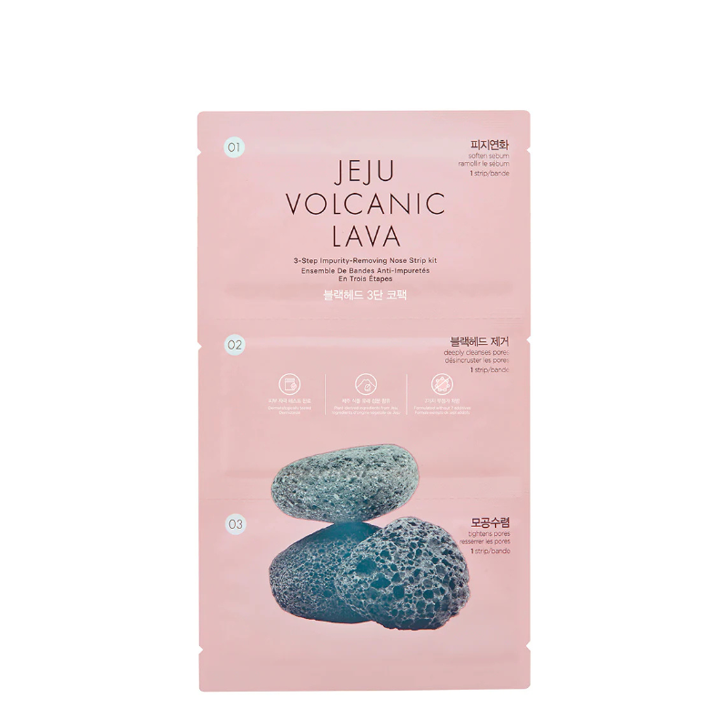 Best Korean Skincare NOSE PACK Jeju Volcanic Lava 3 Step Impurity Removing Nose Strip (10 pcs) THE FACE SHOP