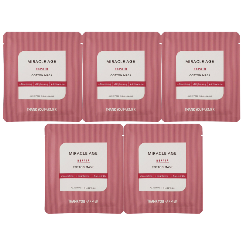 Best Korean Skincare SHEET MASK Miracle Age Repair Cotton Mask (5 masks) THANK YOU FARMER