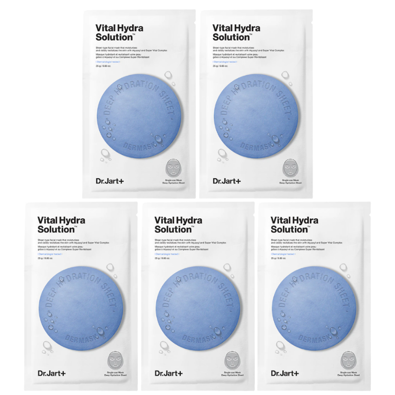 Best Korean Skincare SHEET MASK Dermask Water Jet Vital Hydra Solution Mask Set (5 masks) Dr.Jart+