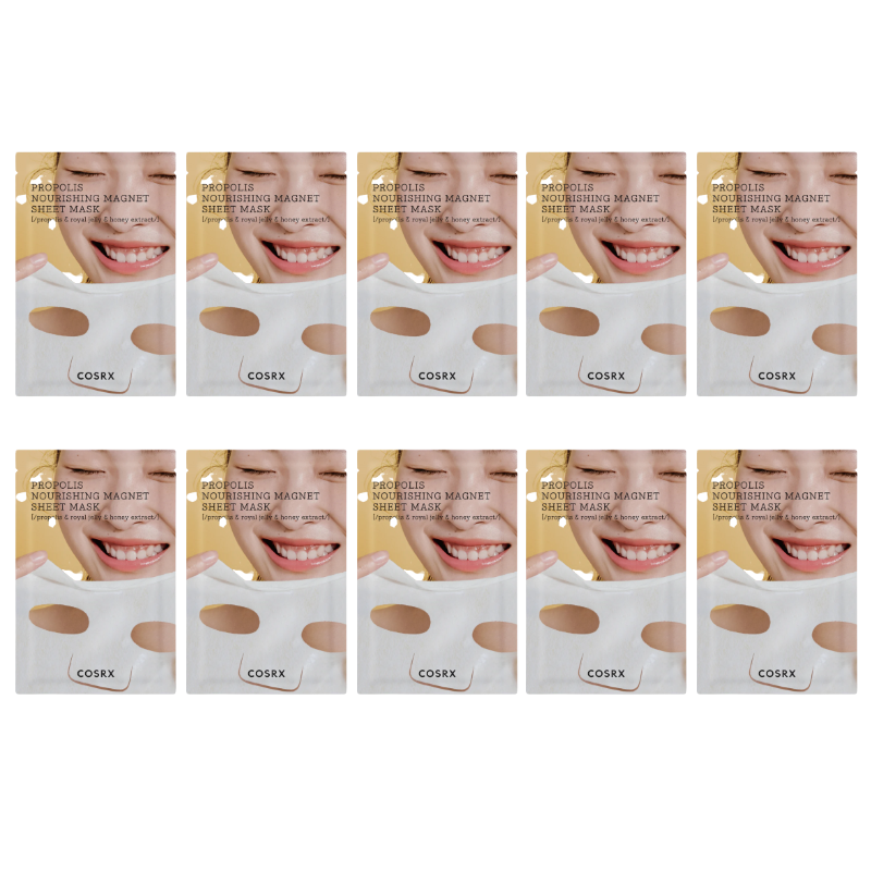 Best Korean Skincare SHEET MASK Full Fit Propolis Nourishing Magnet Sheet Mask Set (10 masks) COSRX
