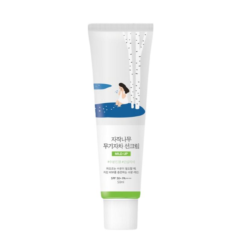 Best Korean Skincare SUN CREAM Birch Moisturizing Mild-Up Sunscreen SPF 50+ PA++++ ROUND LAB