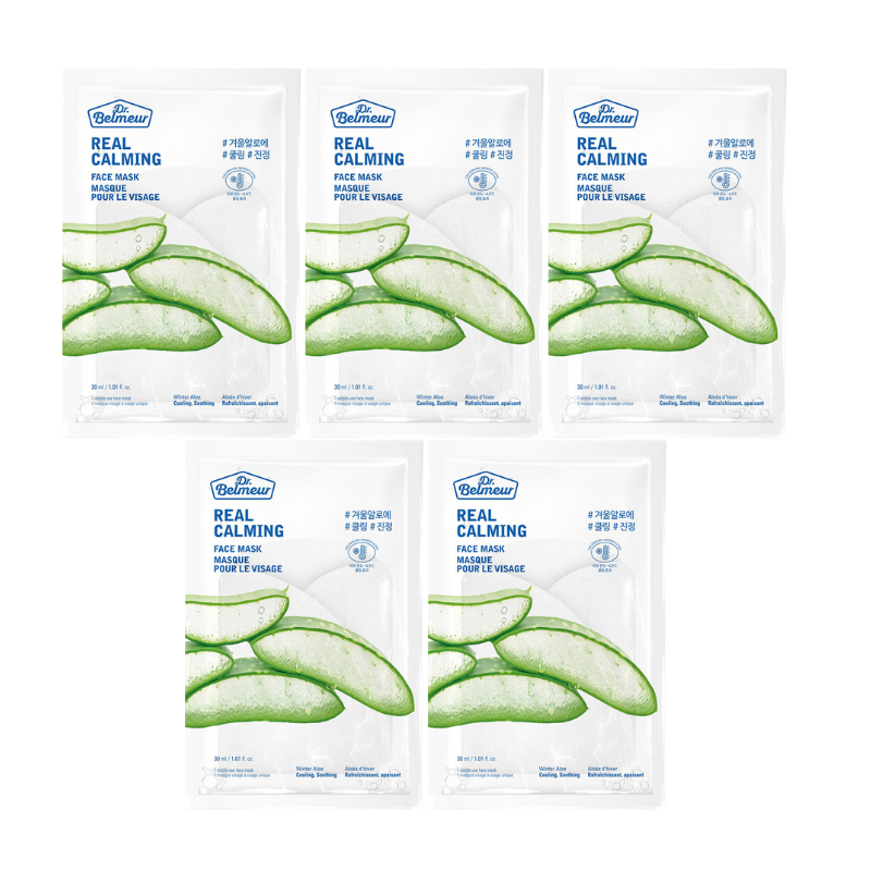 Best Korean Skincare SHEET MASK Real Calming Face Mask Winter Aloe Set (5 masks) Dr. Belmeur