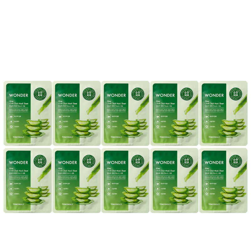 Best Korean Skincare SHEET MASK Wonder Aloe Chok Chok Mask Sheet (10 masks) TONYMOLY