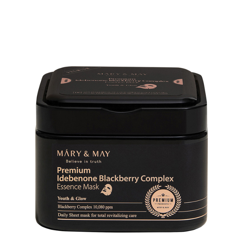 Best Korean Skincare SHEET MASK Premium Idebenon Blackberry Complex Ampoule Mask (20 masks) MARY&MAY