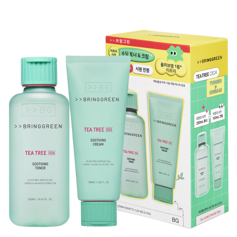 Best Korean Skincare SET Tea Tree Cica Soothing Toner 250ml + Cream 100ml Set BRING GREEN