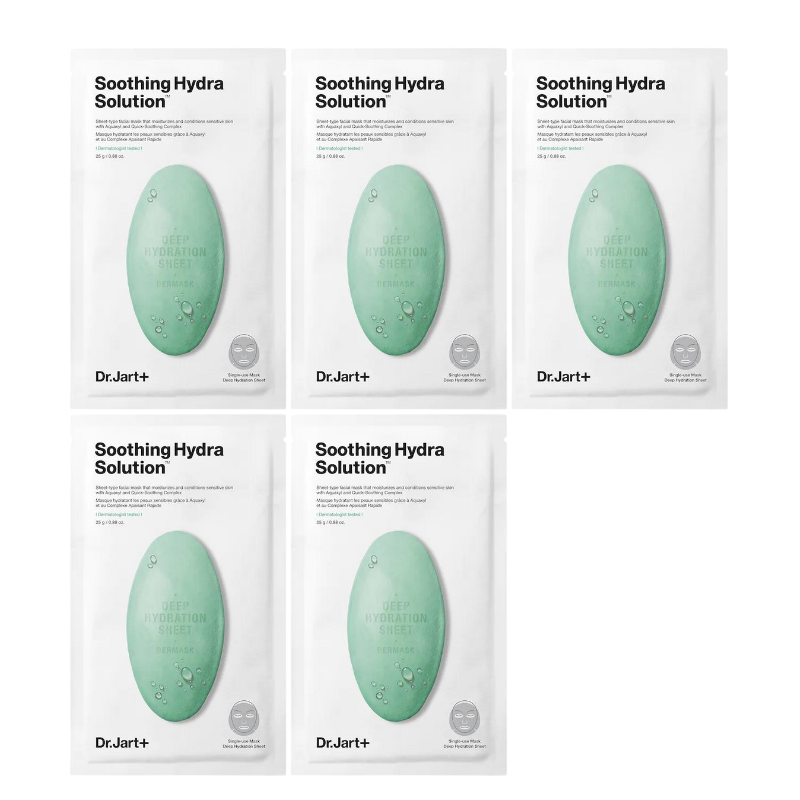 Best Korean Skincare SHEET MASK Dermask Water Jet Soothing Hydra Solution Mask Set (5 masks) Dr.Jart+