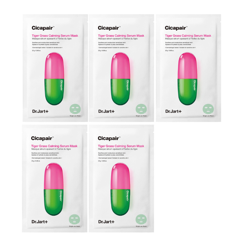 Best Korean Skincare SHEET MASK Cicapair Tiger Grass Calming Serum Mask Set ( 5 masks) Dr.Jart+