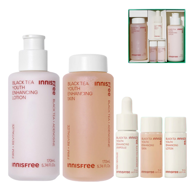 Best Korean Skincare SET Black Tea Youth Enhancing Skincare Duo Set innisfree
