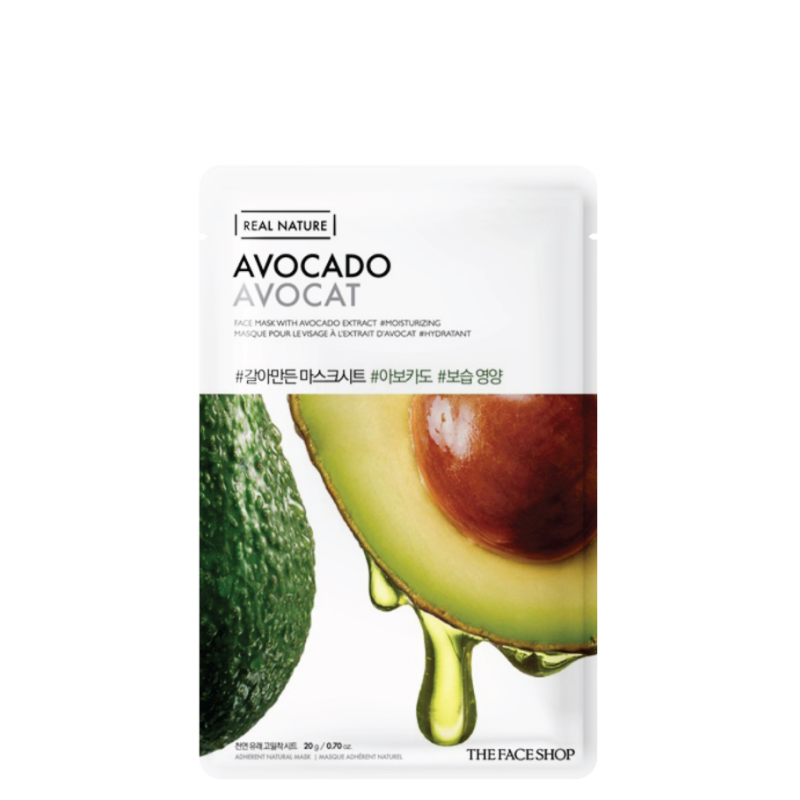 Best Korean Skincare SHEET MASK Real Nature Avocado Face Mask Set (10 masks) THE FACE SHOP