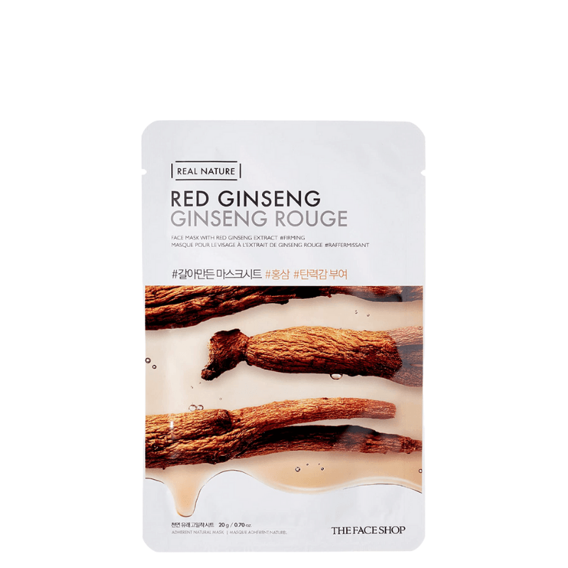 Best Korean Skincare SHEET MASK Real Nature Red Ginseng Face Mask Set (10 masks) THE FACE SHOP