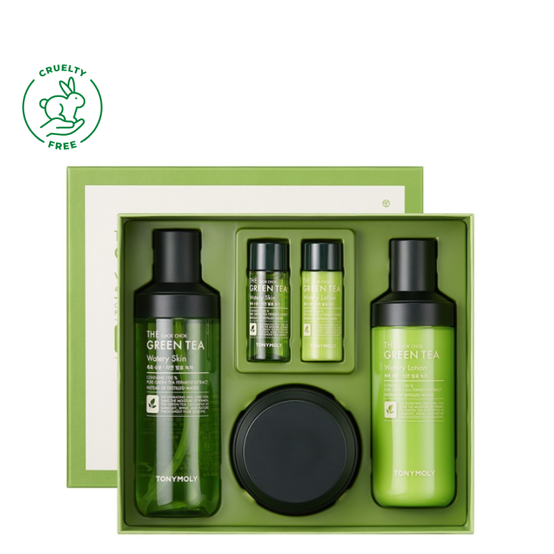 Best Korean Skincare SET The Chok Chok Green Tea Watery Skincare 3 Pieces Set TONYMOLY