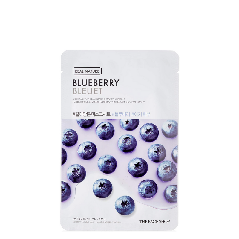 Best Korean Skincare SHEET MASK Real Nature Blueberry Face Mask Set (10 masks) THE FACE SHOP