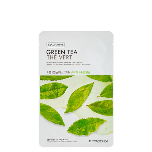 Best Korean Skincare SHEET MASK Real Nature Green Tea Face Mask Set (10 masks) THE FACE SHOP
