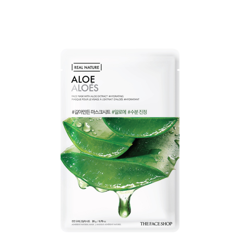 Best Korean Skincare SHEET MASK Real Nature Aloe Face Mask Set (10 masks) THE FACE SHOP