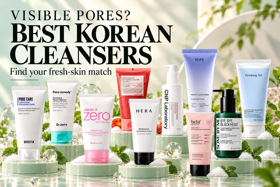 Ten Korean cleansers for large pores and uneven skin texture with the headline Best Korean Cleansers