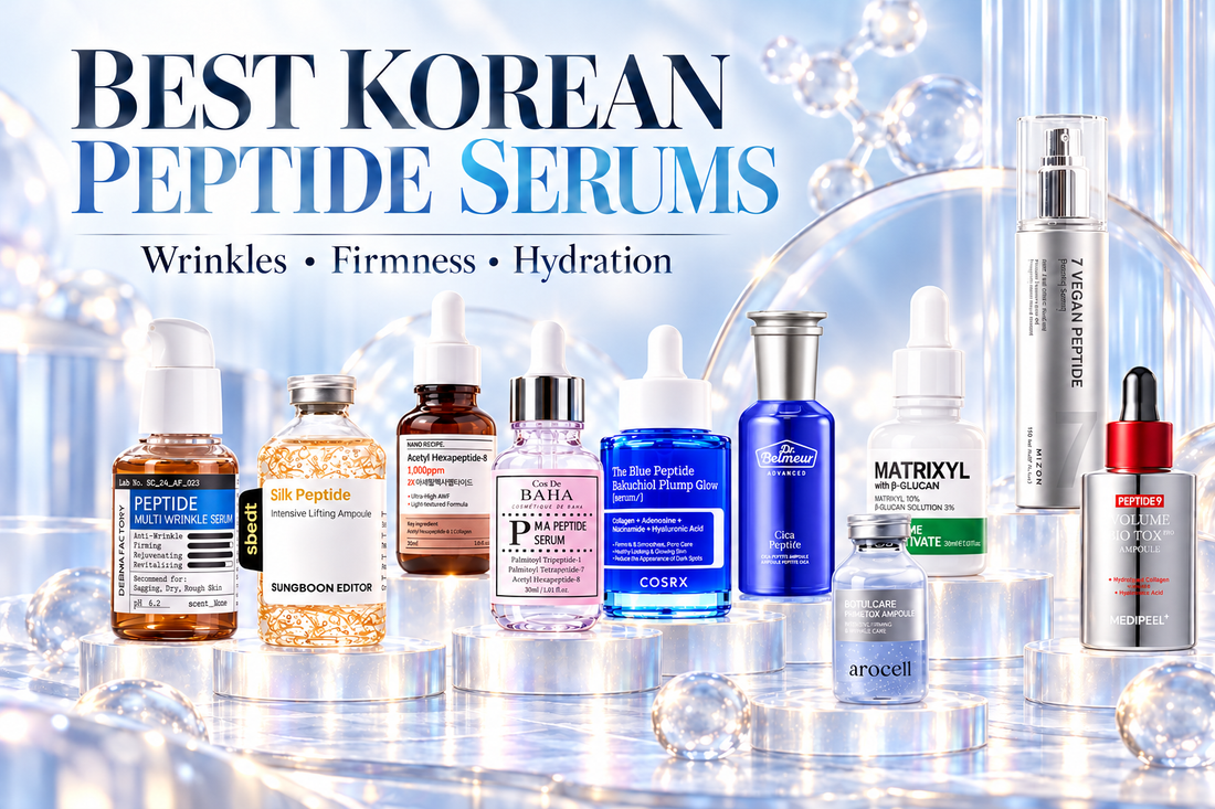 Korean peptide serums and ampoules from COSRX, Cos De BAHA, MIZON, and other brands