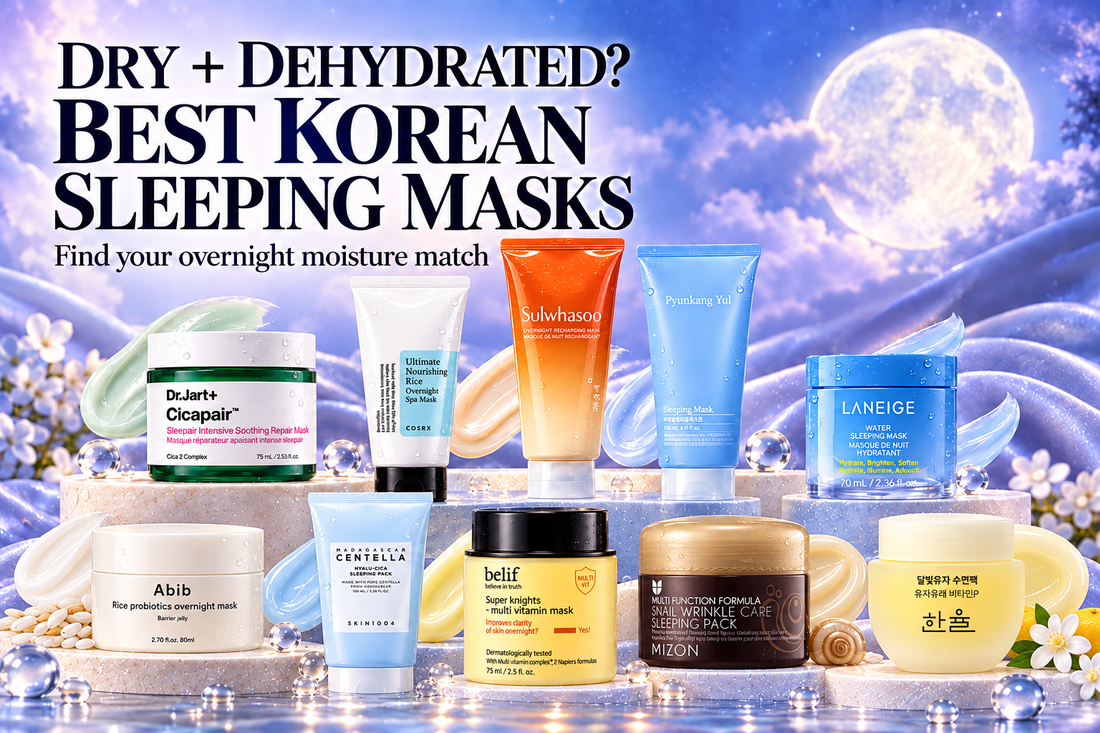 Ten Korean sleeping masks for dry and dehydrated skin featuring LANEIGE, COSRX, Abib, SKIN1004, Dr.Jart+, and more