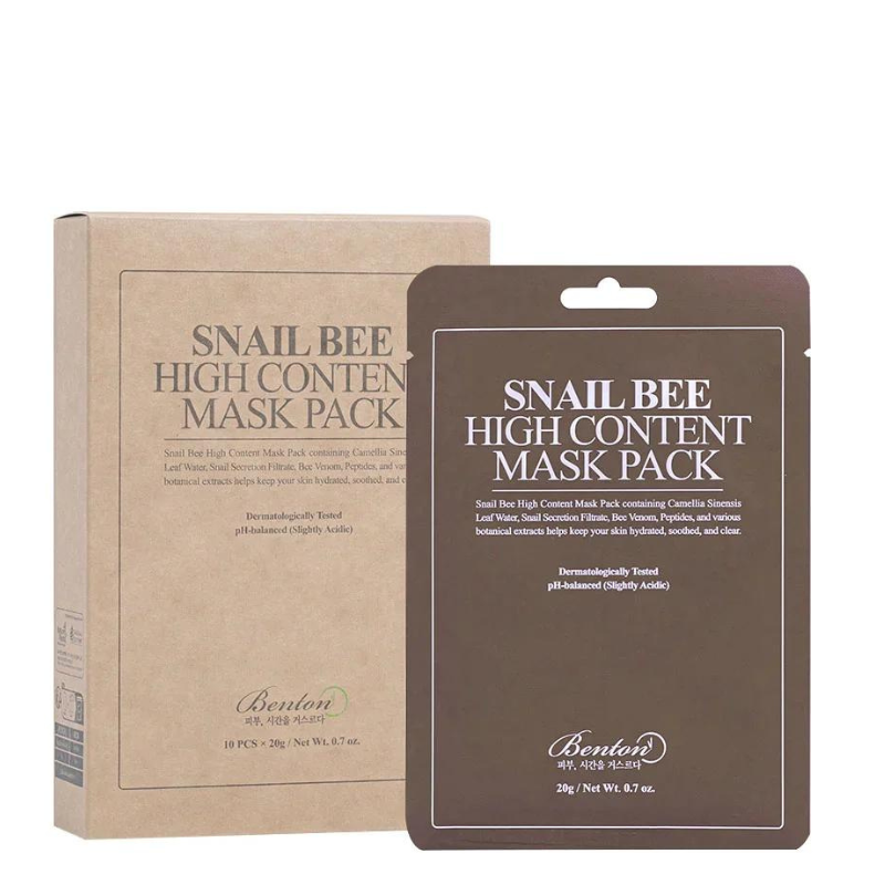 Best Korean Skincare SHEET MASK Snail Bee High Content Mask Pack (10 masks) Benton