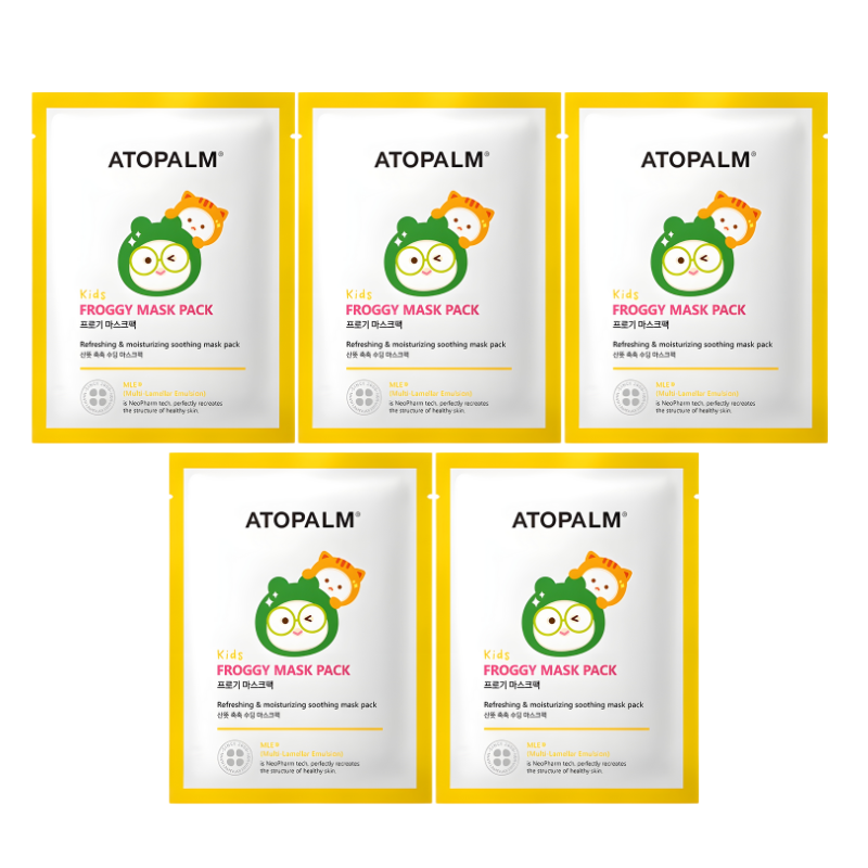 Best Korean Skincare SHEET MASK Kids Froggy Mask Pack Set (5 masks) ATOPALM