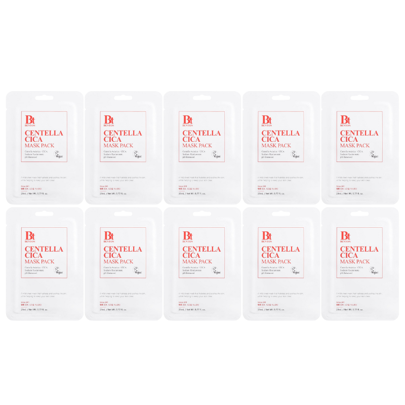 Best Korean Skincare SHEET MASK Centella Cica Mask Pack Set (10 masks) Benton