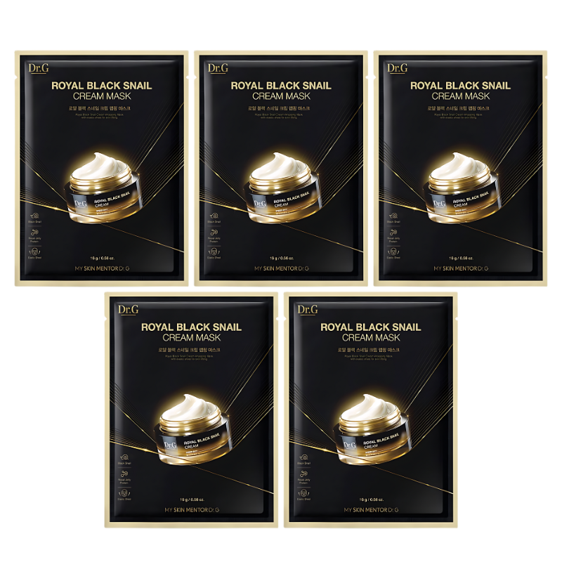 Best Korean Skincare SHEET MASK Royal Black Snail Cream Mask Set (5 masks) Dr.G