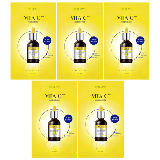 Best Korean Skincare SHEET MASK Vita C Plus Spot Correcting Ampoule Sheet Mask Set (5 masks) MISSHA