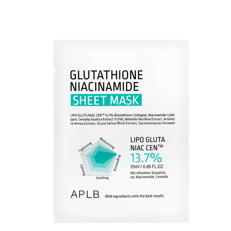 Best Korean Skincare SHEET MASK Glutathione Niacinamide Sheet Mask Set (10 masks) APLB