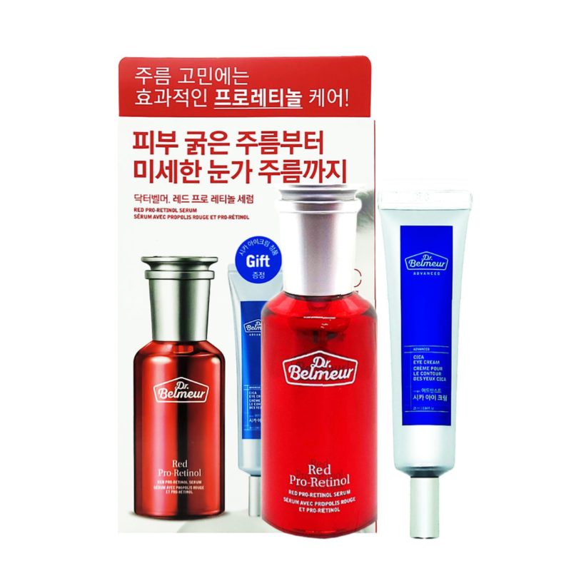 Best Korean Skincare SET Red Pro-Retinol Serum 50ml + Cica Eye Cream 25ml (Expiry date: 2025.04) Dr. Belmeur