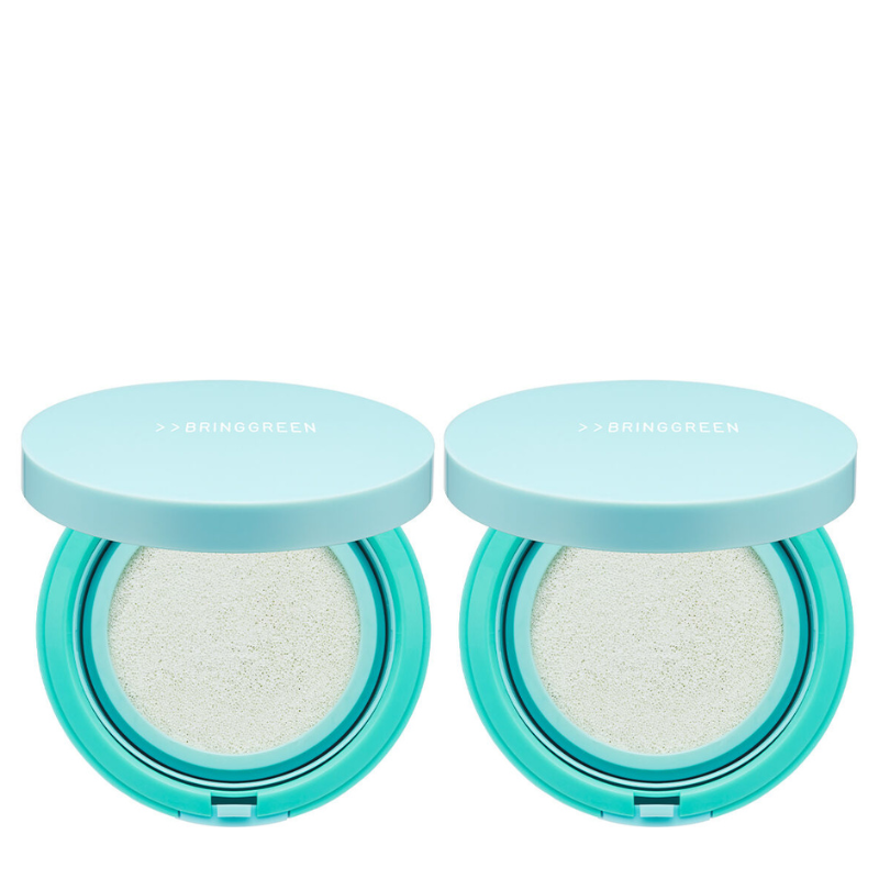 Best Korean Skincare SUN CUSHION Tea Tree Cica Tone-Up Sun Cushion 50+ PA++++ Value Set (2 pack) BRING GREEN