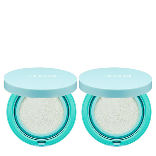 Best Korean Skincare SUN CUSHION Tea Tree Cica Tone-Up Sun Cushion 50+ PA++++ Value Set (2 pack) BRING GREEN