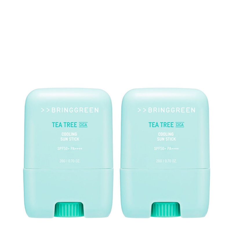 Best Korean Skincare SUN STICK Tea Tree Cica Cooling Sun Stick SPF50+ PA++++ Value Set (2 pack) BRING GREEN