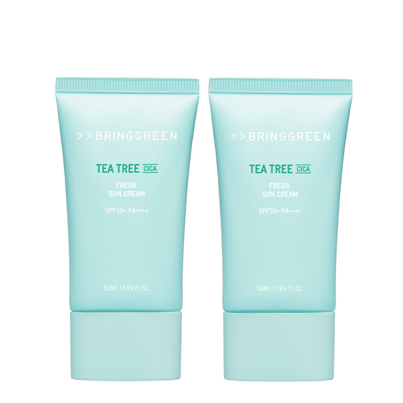 Best Korean Skincare SUN CREAM Tea Tree Cica Fresh Sun Cream 50+ PA++++ Value Set (2 pack) BRING GREEN