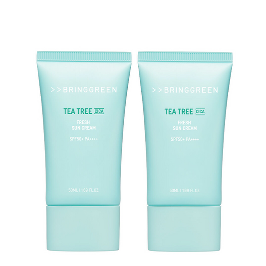 Best Korean Skincare SUN CREAM Tea Tree Cica Fresh Sun Cream 50+ PA++++ Value Set (2 pack) BRING GREEN