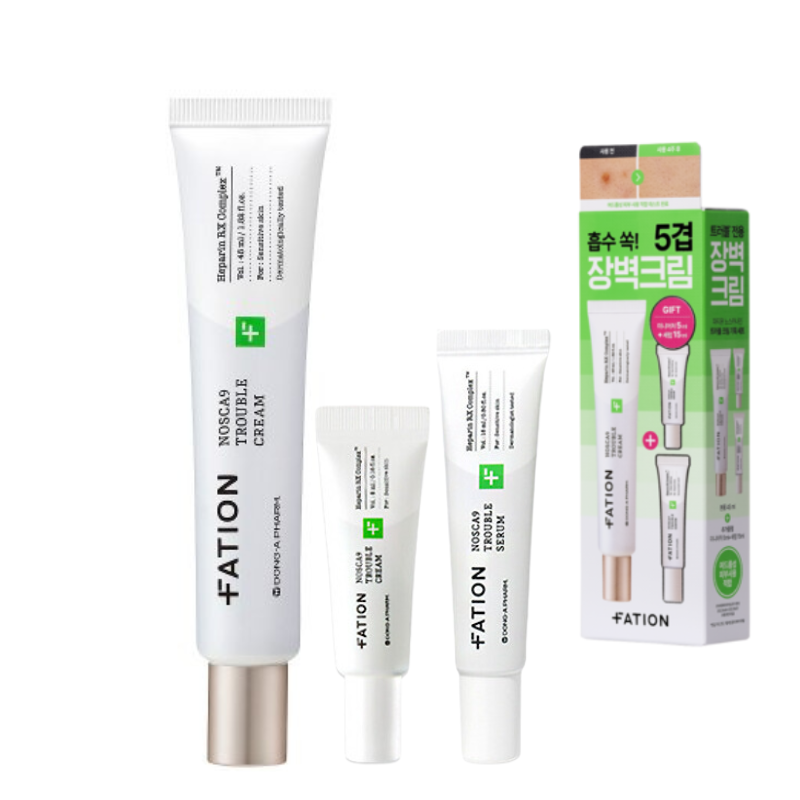Best Korean Skincare SET Nosca9 Trouble Cream+Serum Duo Set (Cream: 45ml + 5ml / Serum: 15ml) FATION