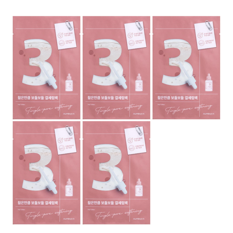 Best Korean Skincare SHEET MASK No.3 Tingle-Pore Softening Sheet Mask Set (5 masks) numbuzin