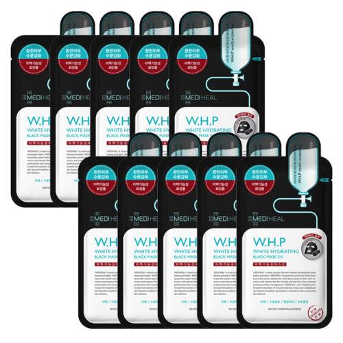 Best Korean Skincare SHEET MASK W.H.P White Hydrating Black Mask EX Set (10 masks) MEDIHEAL