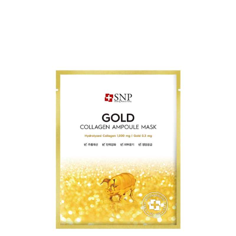 Best Korean Skincare SHEET MASK Gold Collagen Ampoule Mask (10 masks) SNP