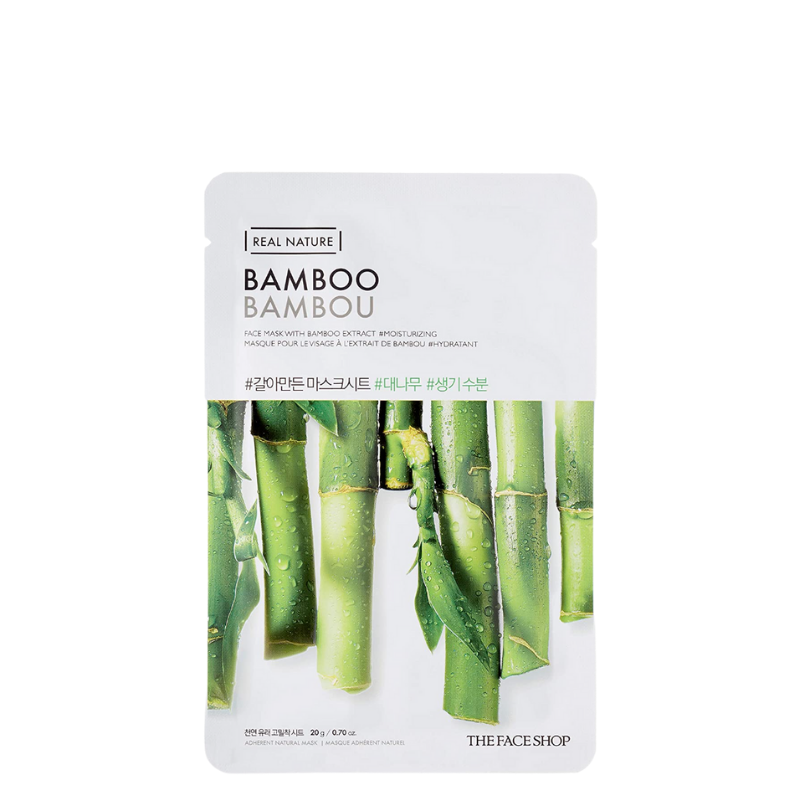 Best Korean Skincare SHEET MASK Real Nature Bamboo Face Mask (10 masks) THE FACE SHOP